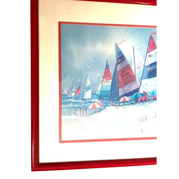 Richard E. Williams Retro 90's Red Framed Beach Boats Artist Signed Lithograph - Picture 15 of 16